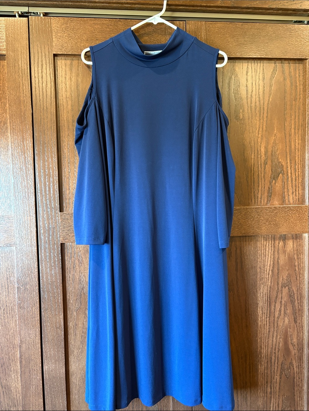 Susan Graver Cold-Shoulder Midi Dress in Deep Navy